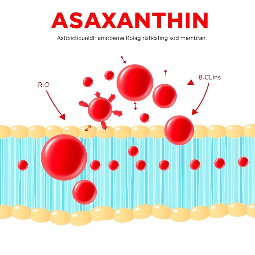Schema dell'azione dell'astaxantina sulle membrane cellulari