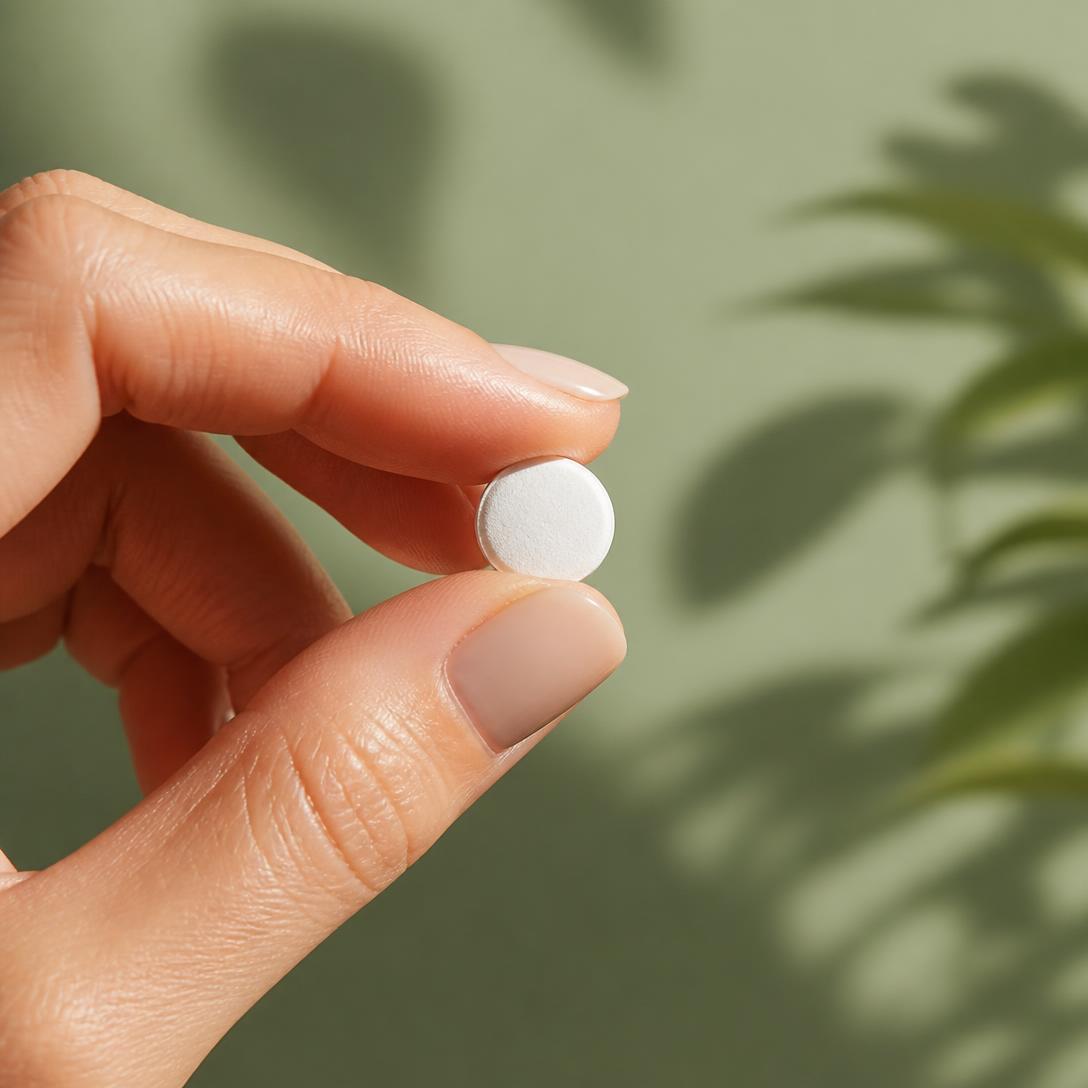 Compressa sublinguale di Vitamina B12 NutraLab tra le dita