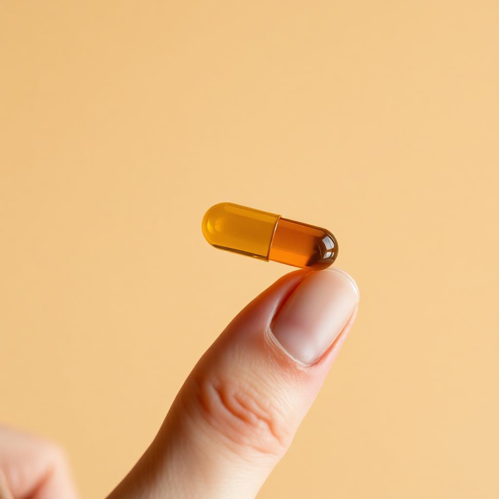 Capsula gastroresistente di Bromelina NutraLab tra le dita