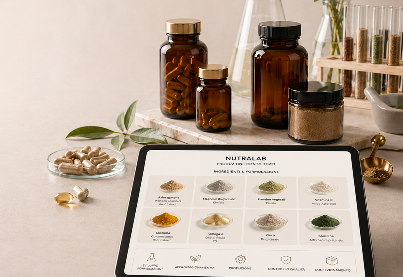 Materie prime, capsule e polveri per la produzione di integratori conto terzi