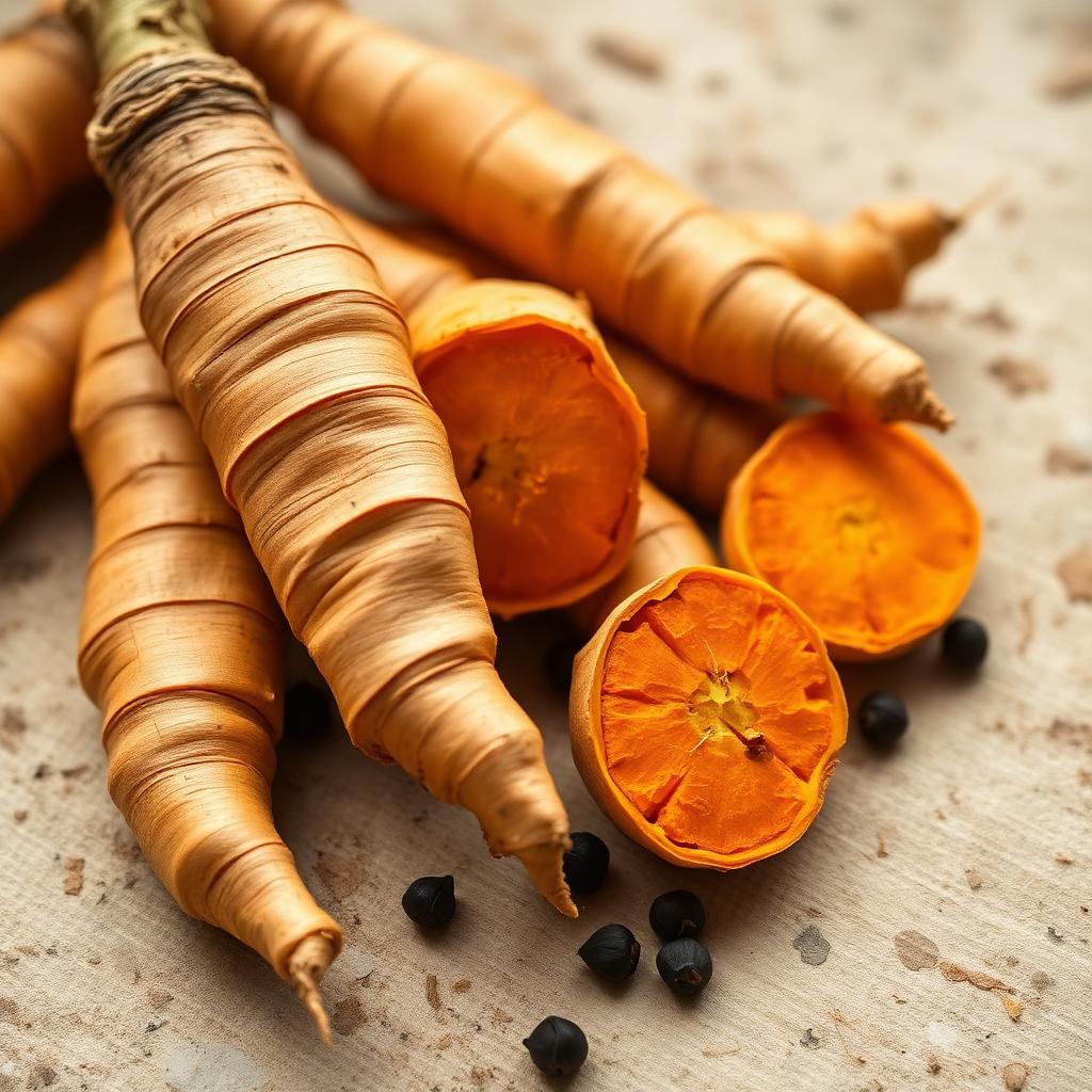 Rizomi di Curcuma longa: origine naturale della curcumina