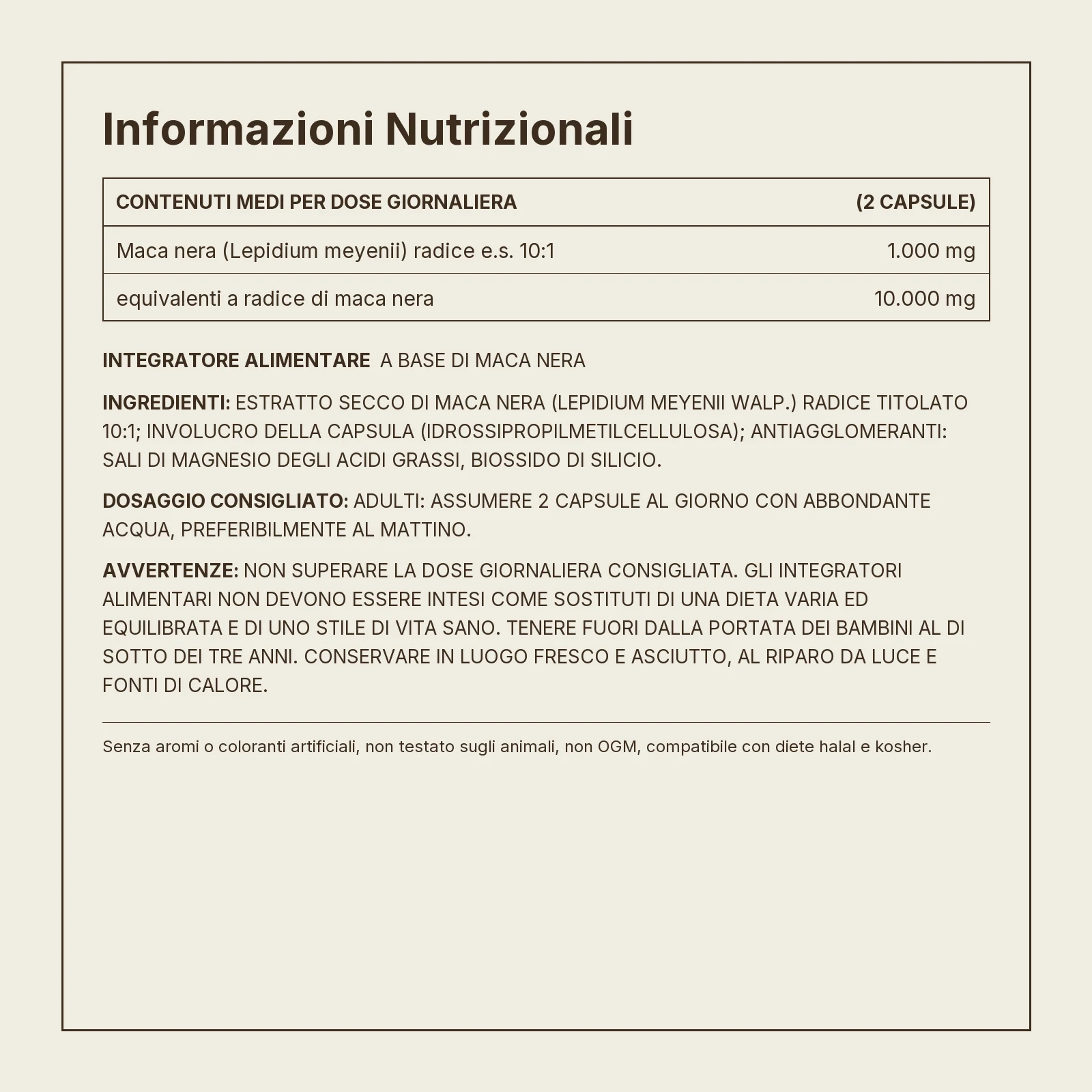 Informazioni nutrizionali Maca Nera