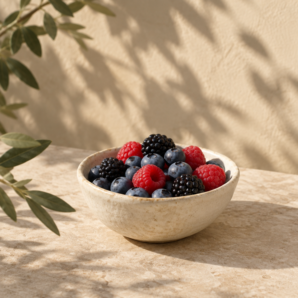 Ciotolina in ceramica con frutti di bosco freschi