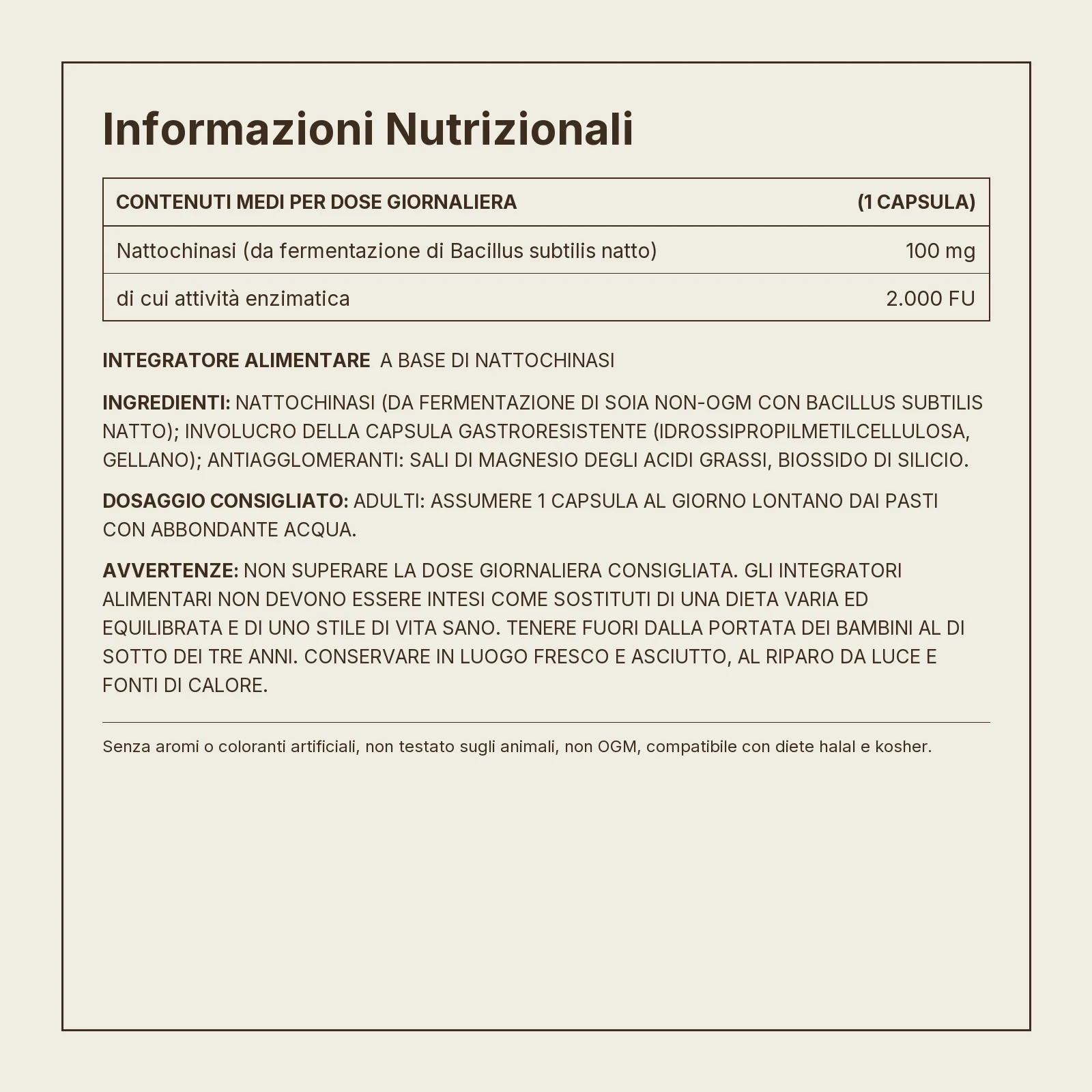 Informazioni nutrizionali Nattokinasi