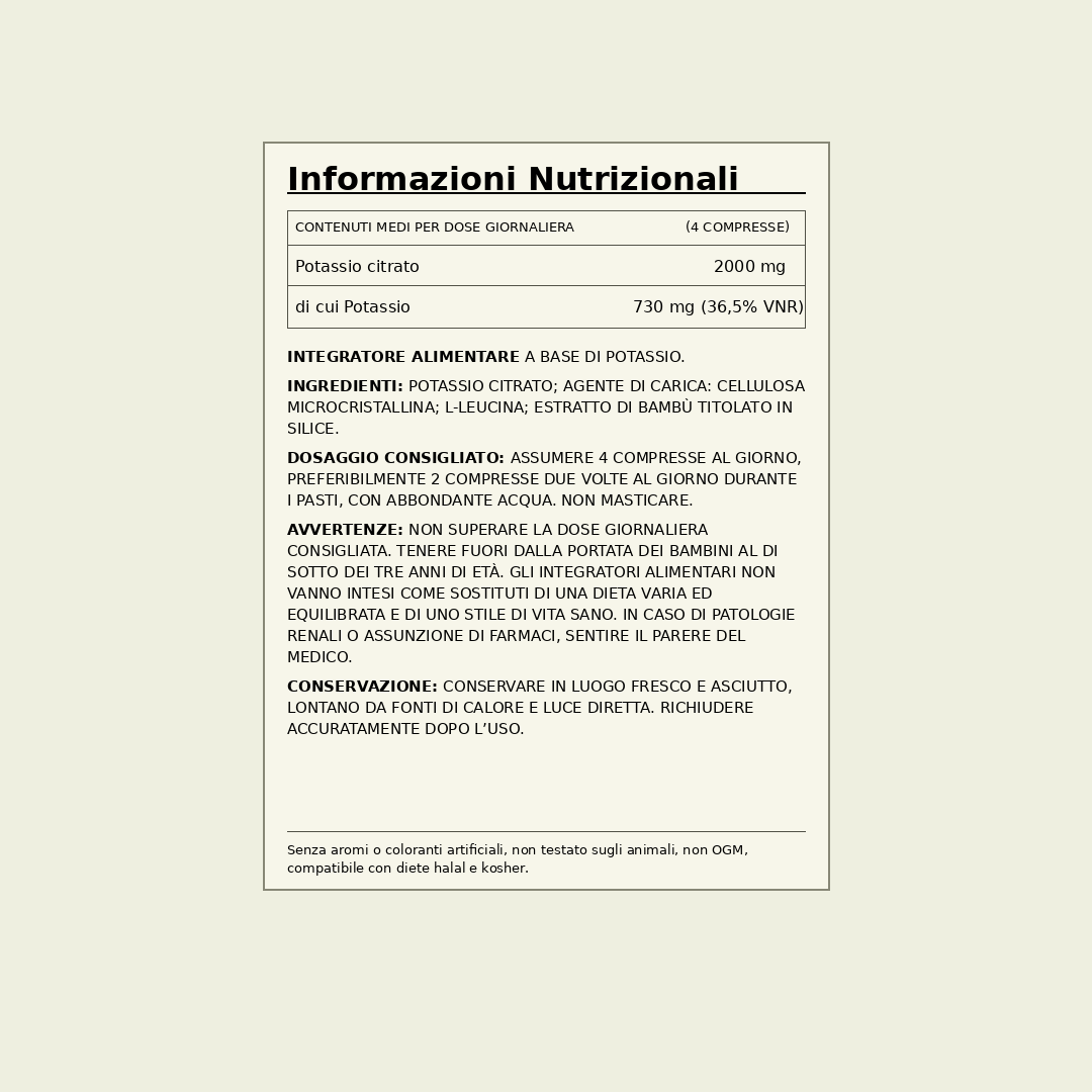 Informazioni nutrizionali Potassio Citrato