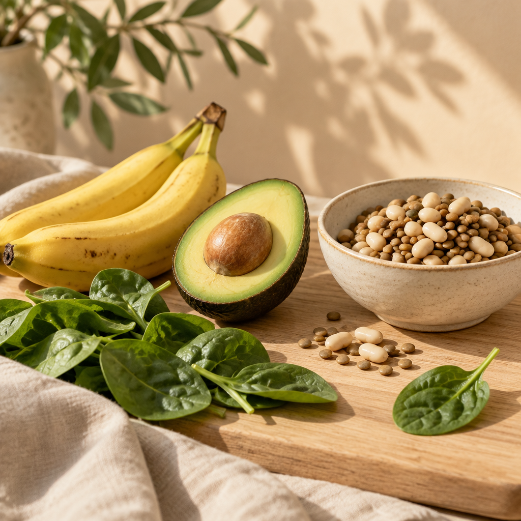 Banane, avocado, spinaci e legumi, alimenti ricchi di potassio