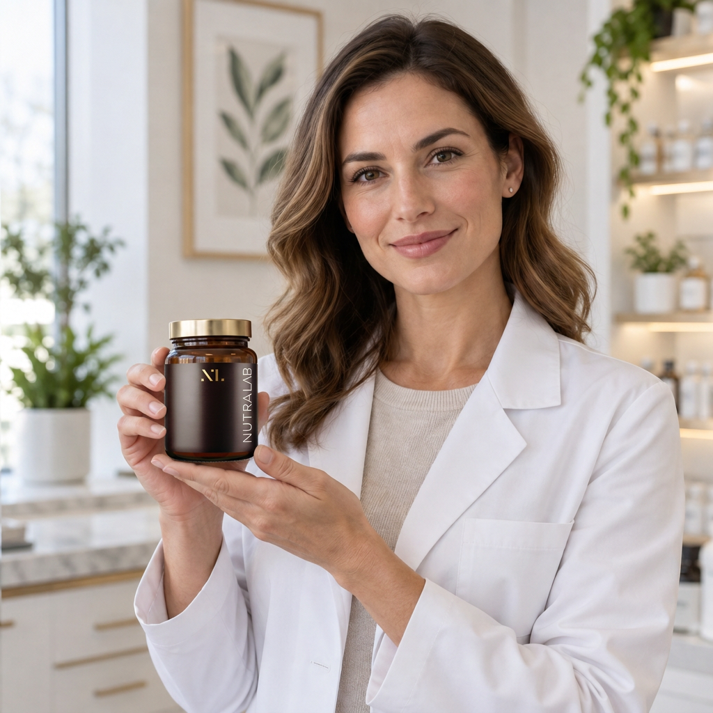Professionista della salute con un barattolo NutraLab