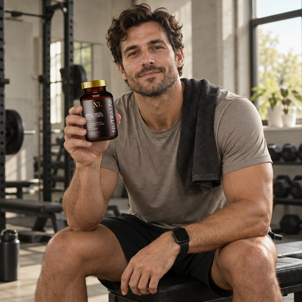 Personal trainer con un barattolo NutraLab