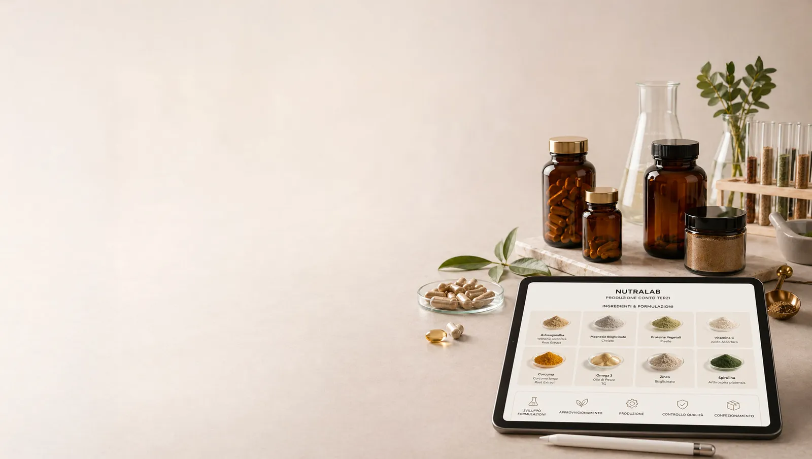 Materie prime, polveri botaniche e capsule per lo sviluppo di un integratore custom