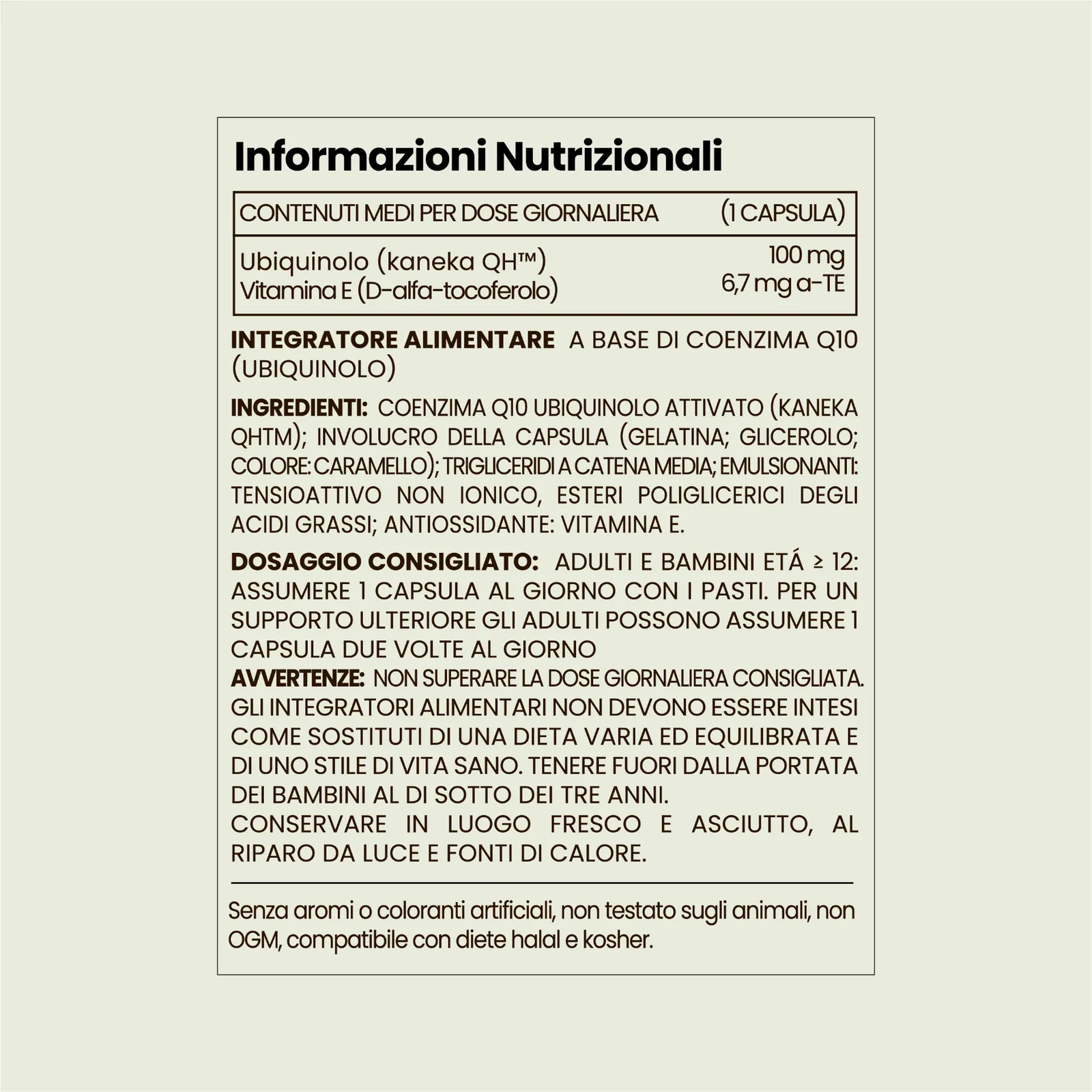 Informazioni nutrizionali Ubiquinolo